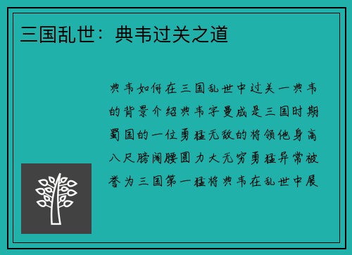 三国乱世：典韦过关之道